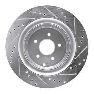 Infiniti Q50 Brake Rotor (1) - Rear Left - R1 Concepts - Drilled & Slotted - Silver - `09-`24